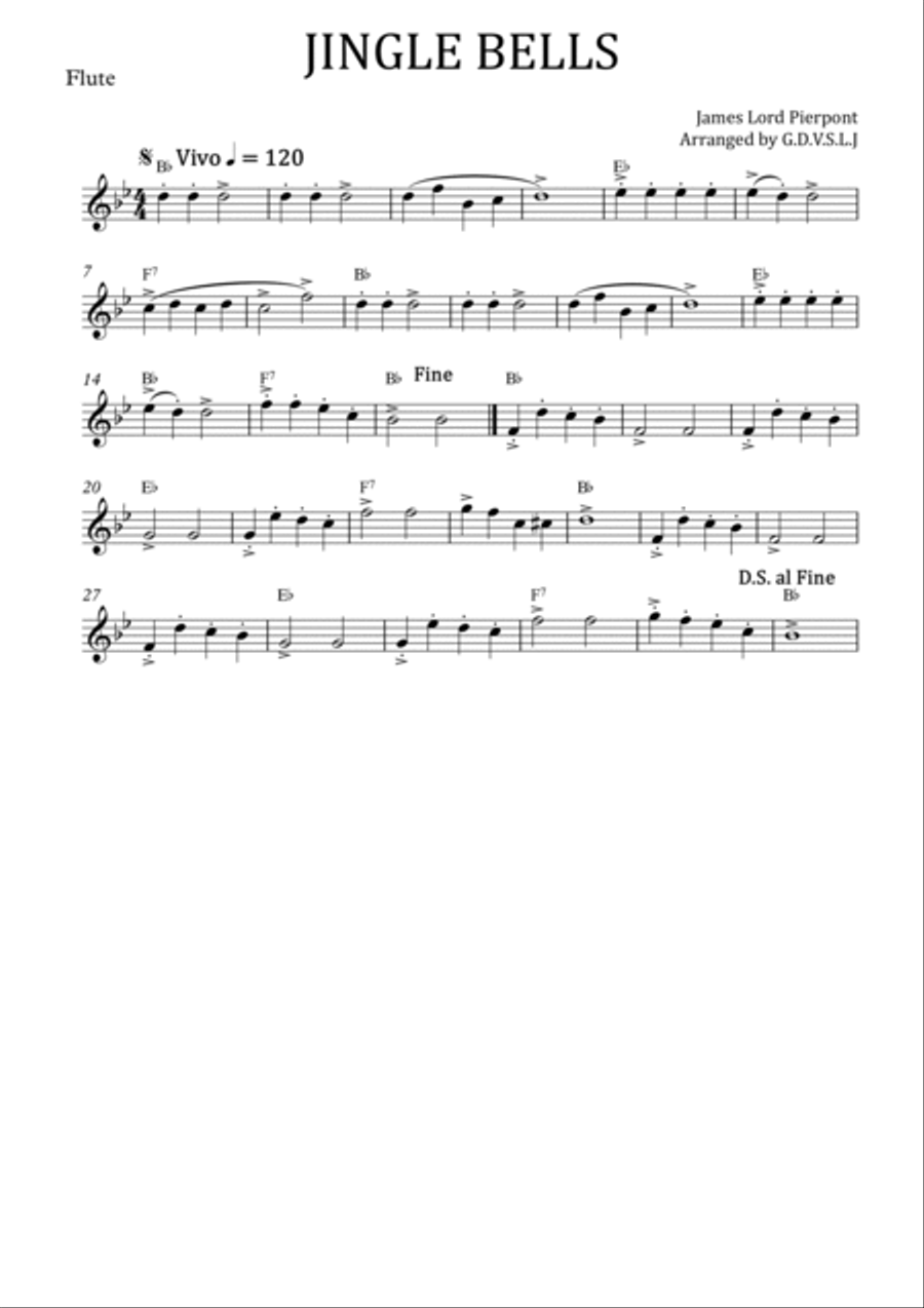 Jingle Bells in Bb (Flute, Clarinet Bb, Violin, Viola + Piano accomp) B-Flat Clarinet scores gallery preview page 4