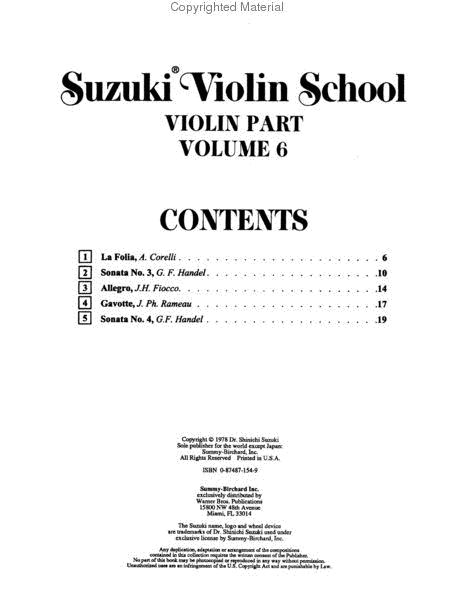Suzuki Violin School, Volume 6 - Violin Part