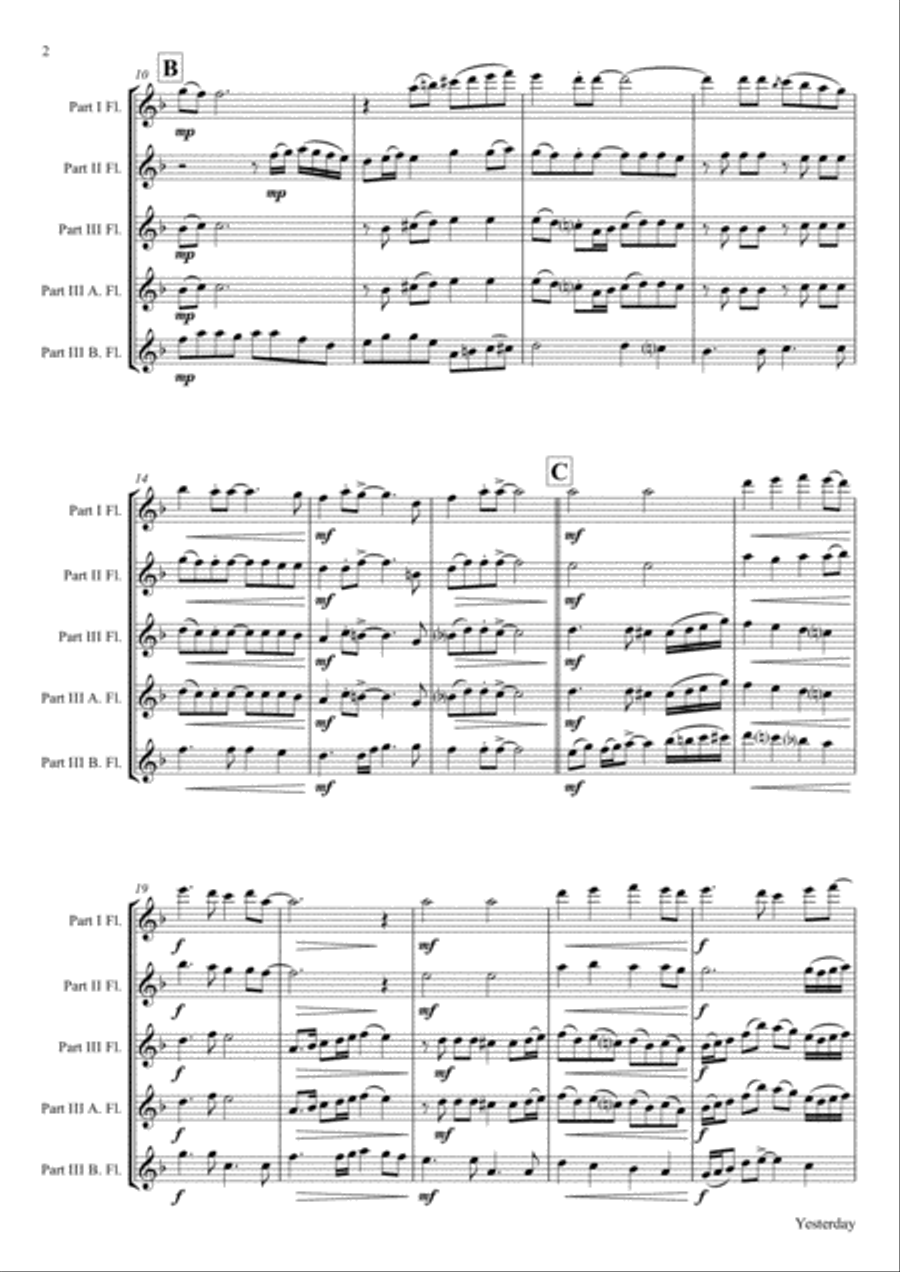 Yesterday Woodwind Quartet scores gallery preview page 2