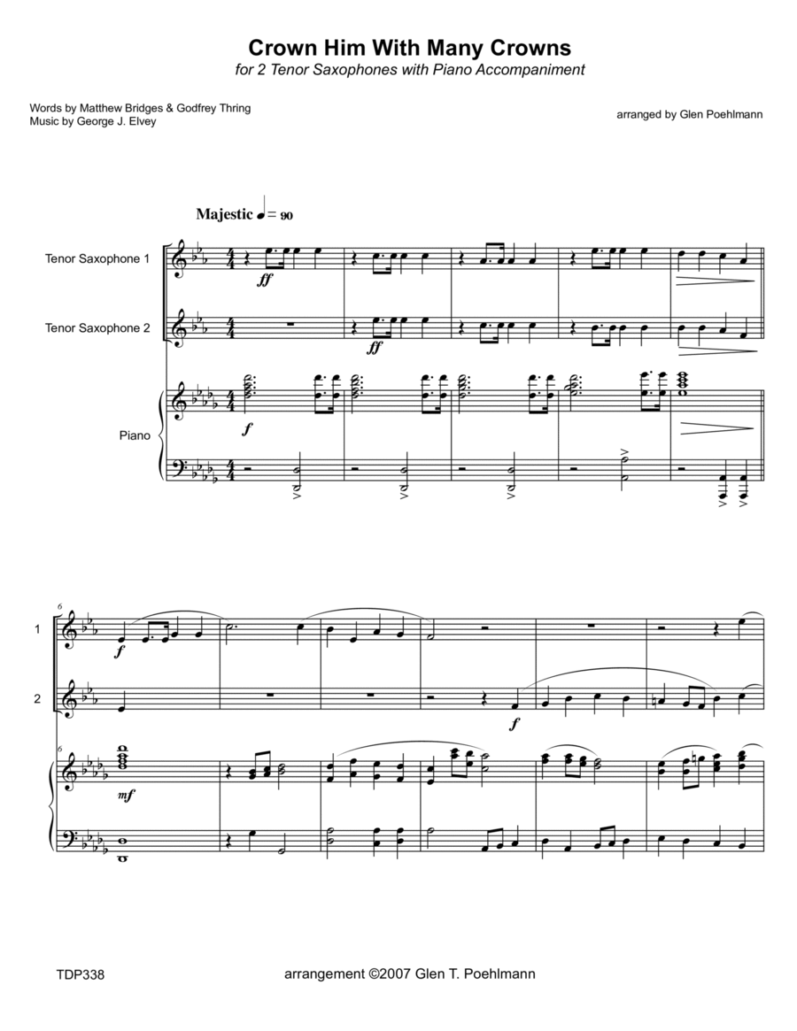 CROWN HIM WITH MANY CROWNS - TENOR SAX DUET with Piano Accompaniment Woodwind Duet scores gallery preview page 1