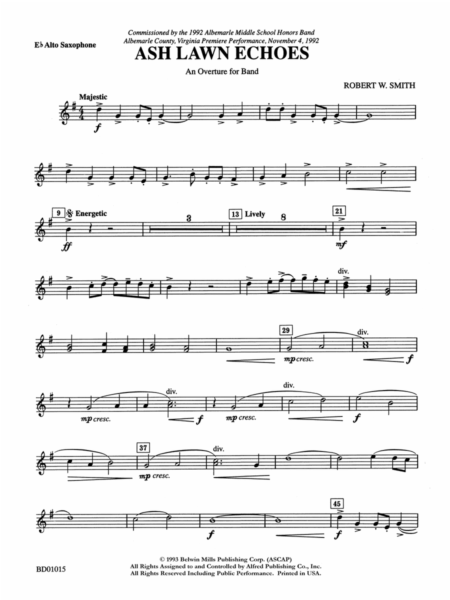 Ash Lawn Echoes (An Overture for Band): E-flat Alto Saxophone