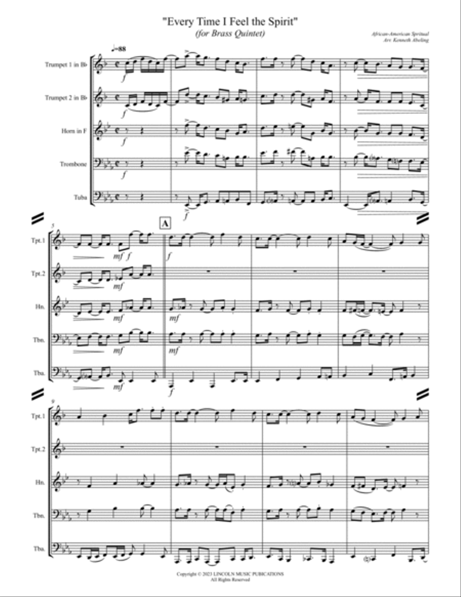 Every Time I Feel the Spirit (for Brass Quintet) Brass Quintet scores gallery preview page 2