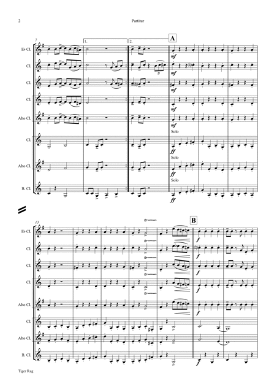 Tiger Rag - Jazz Classic - Clarinet Quintet Clarinet Quintet scores gallery preview page 2