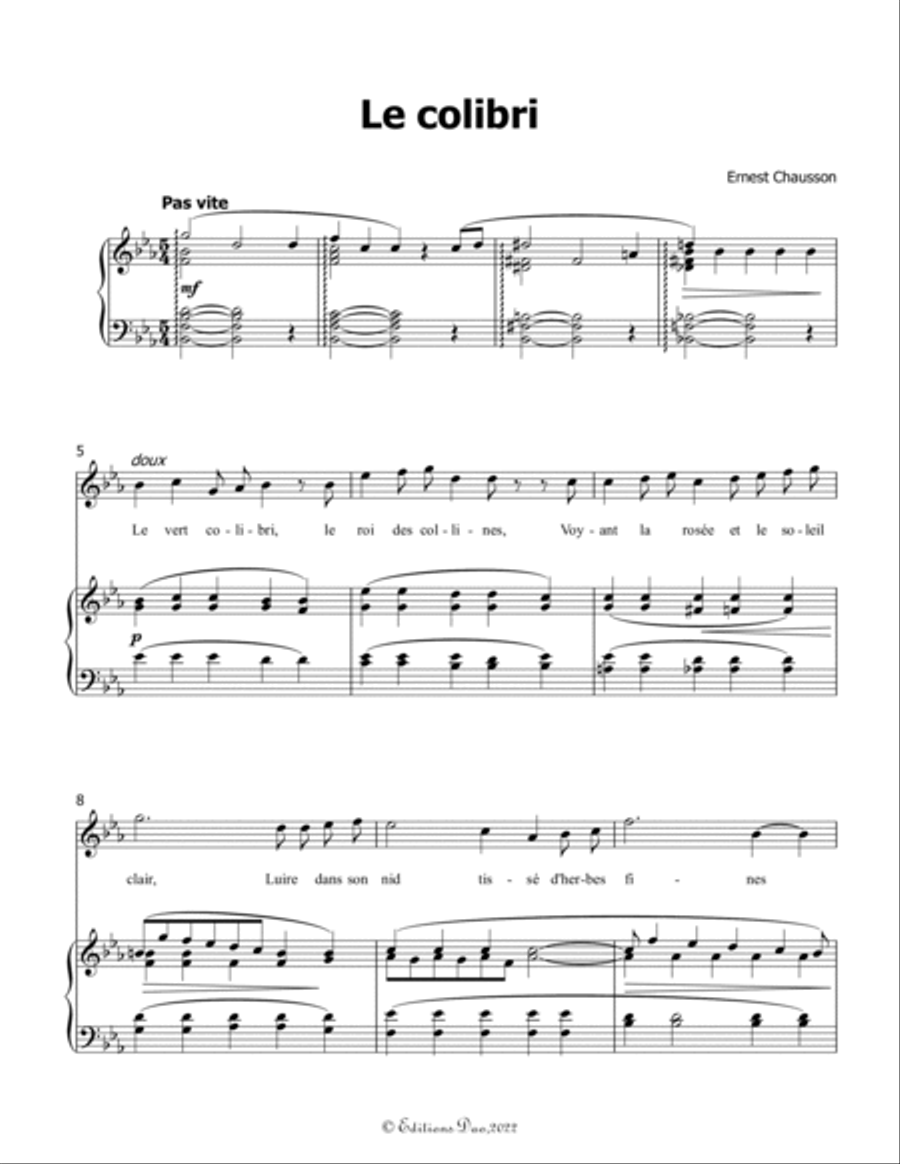 Le colibri, by Chausson, in E flat Major Voice scores gallery preview page 3