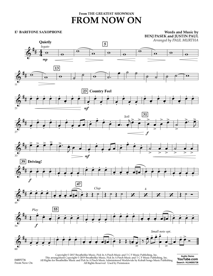 From Now On (from The Greatest Showman) (arr. Paul Murtha) - Eb Baritone Saxophone