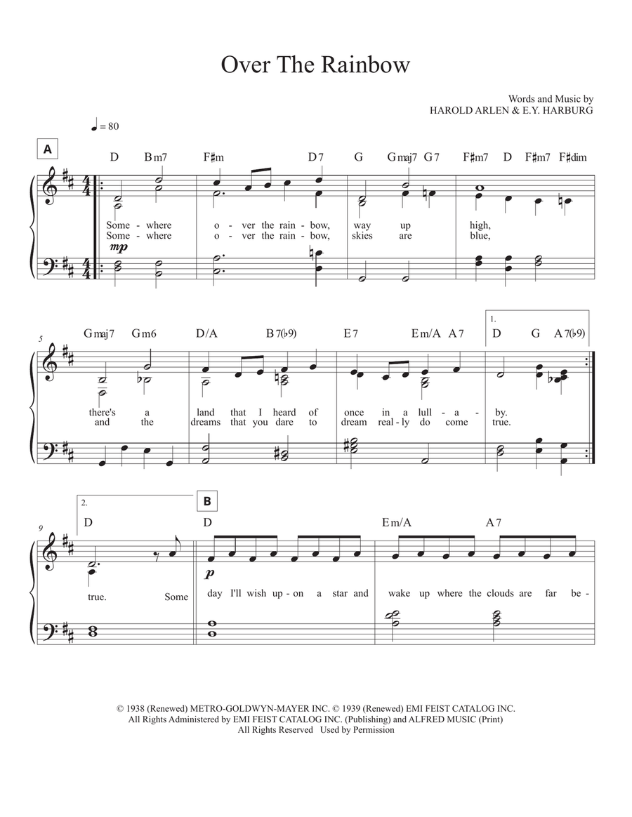 Over The Rainbow Piano, Vocal scores gallery preview page 1