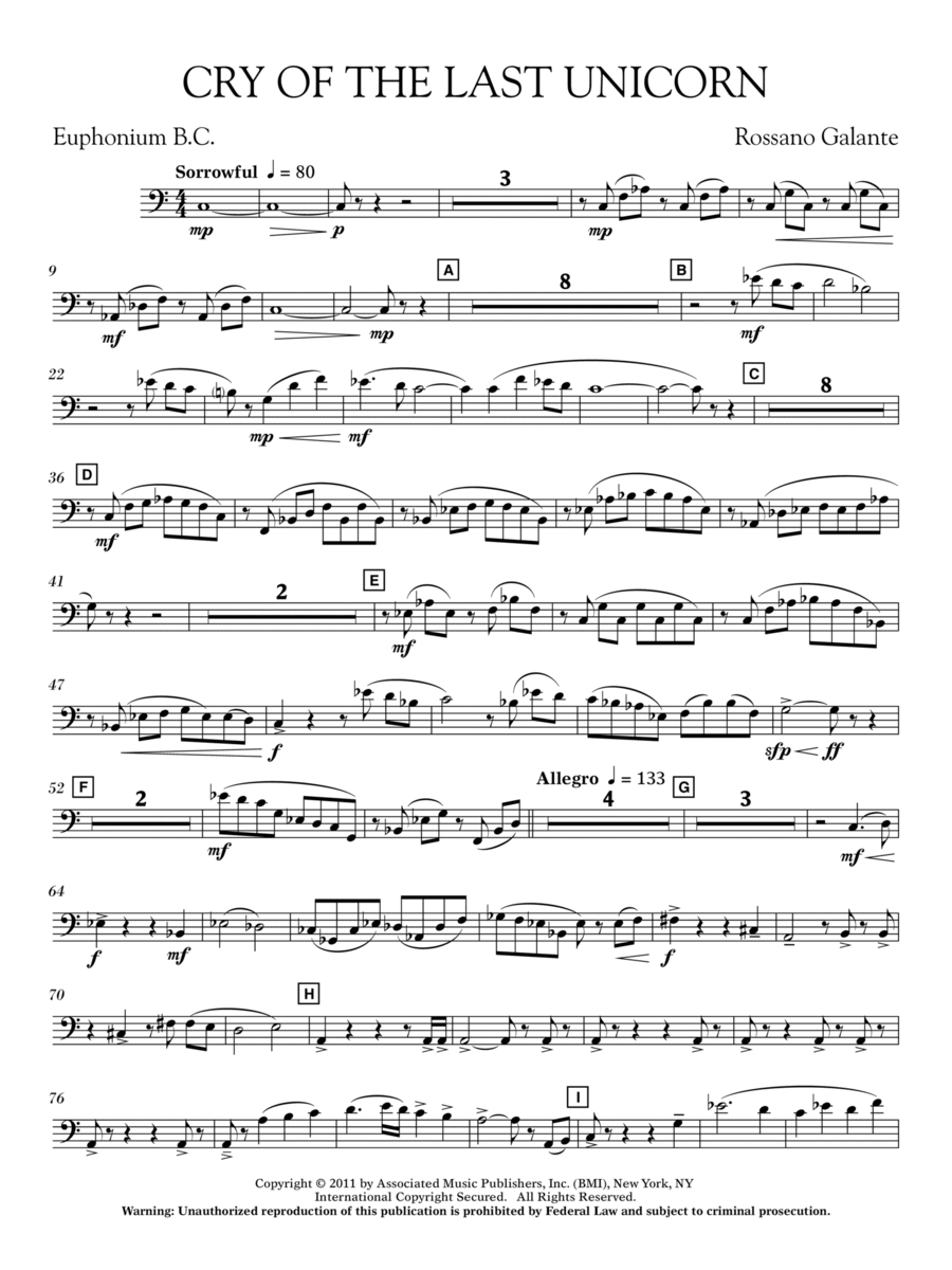 Cry Of The Last Unicorn - Euphonium in Bass Clef Concert Band scores gallery preview page 1