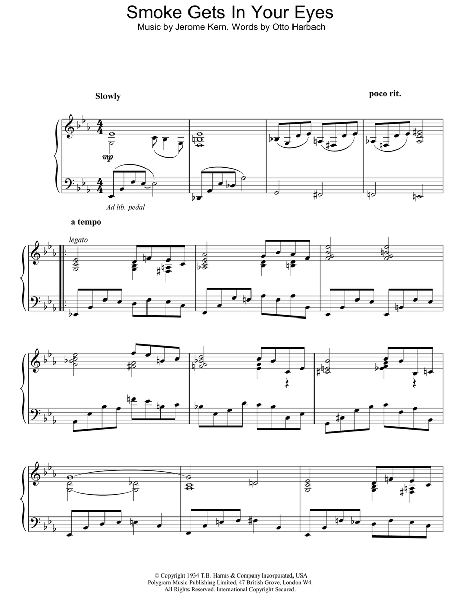 Smoke Gets In Your Eyes (from Roberta) Piano Solo scores gallery preview page 1