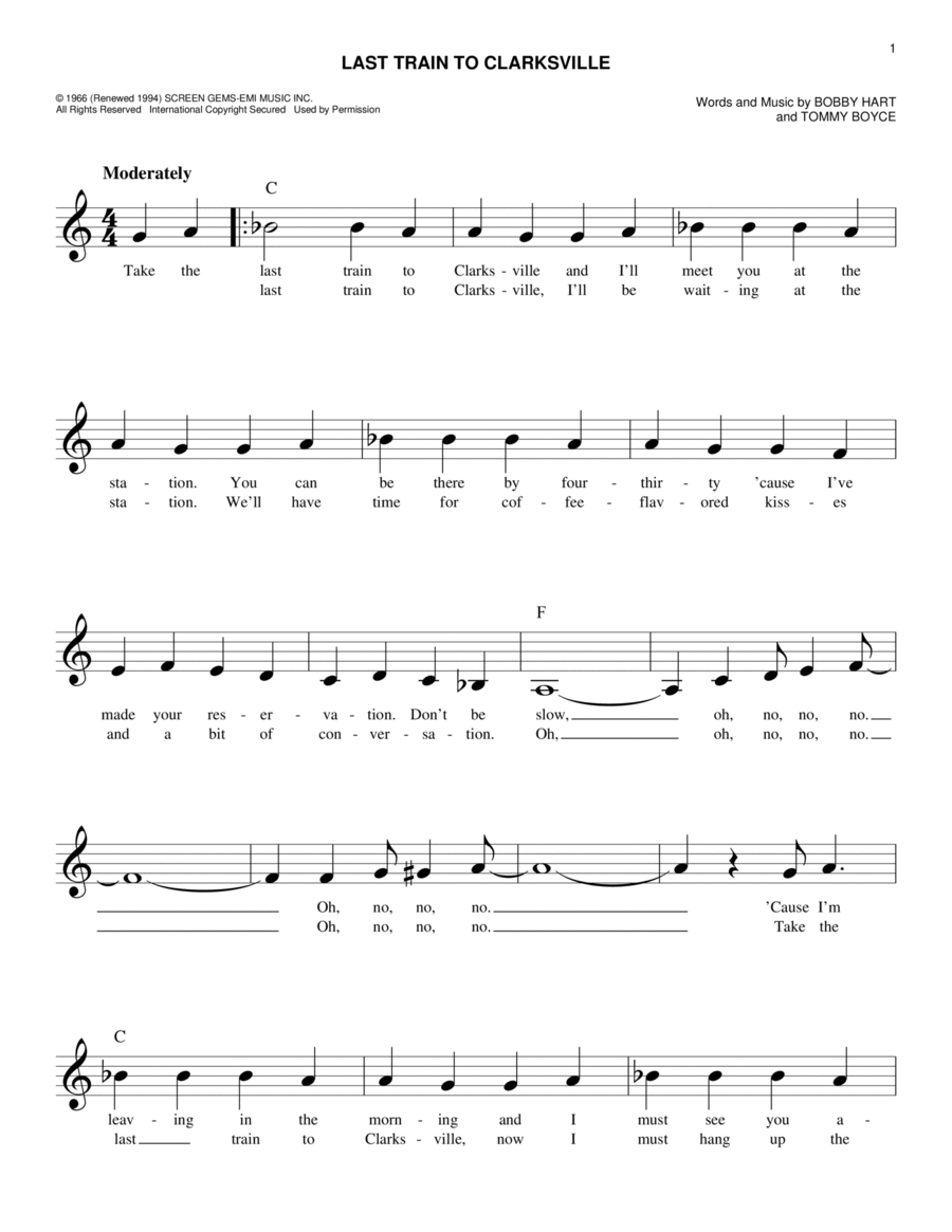 Last Train To Clarksville Piano scores gallery preview page 1