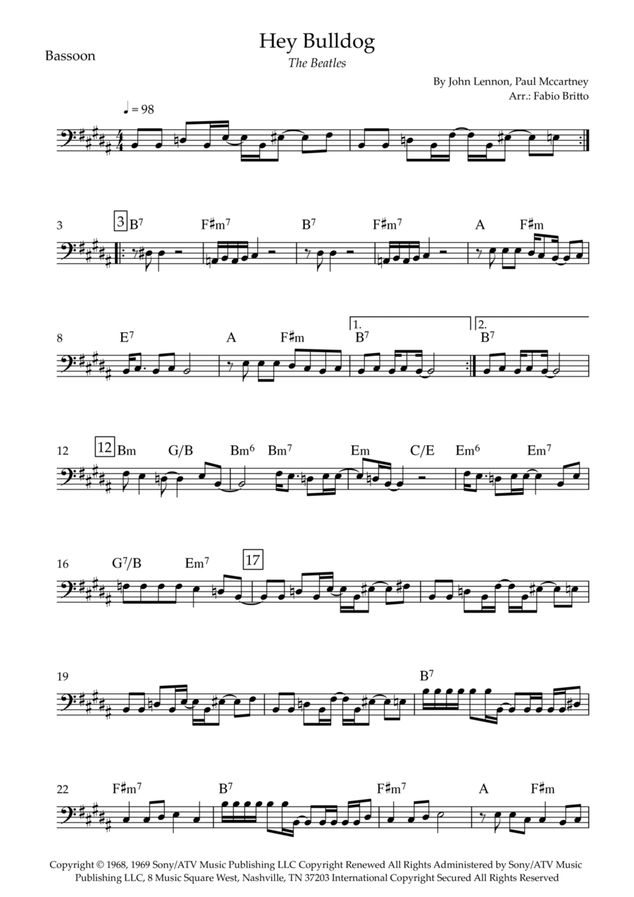 Hey Bulldog Bassoon Solo scores gallery preview page 1