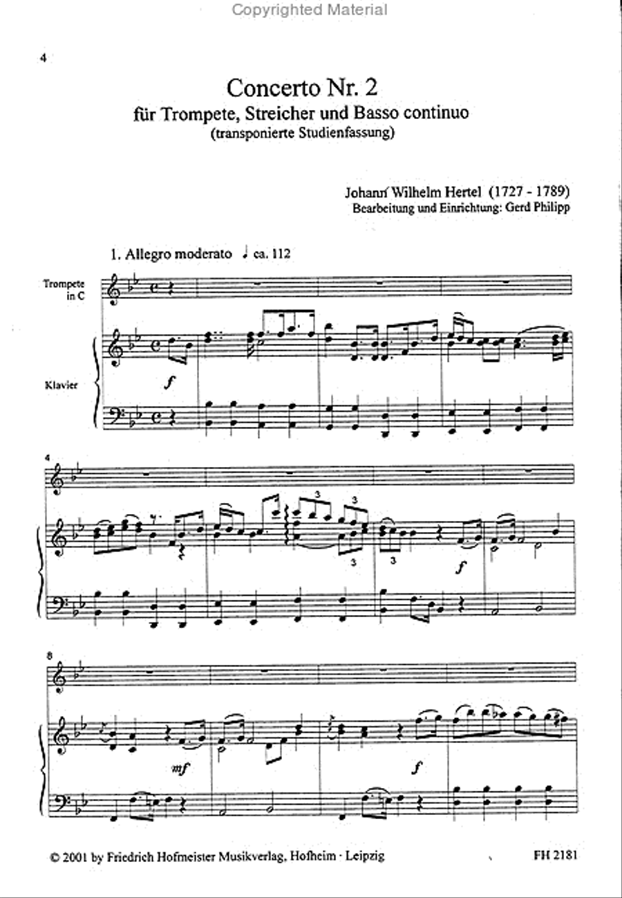 Concerto Nr. 2 für Trompete, Streicher und B. c. / KlA Trumpet Solo scores gallery preview page 2