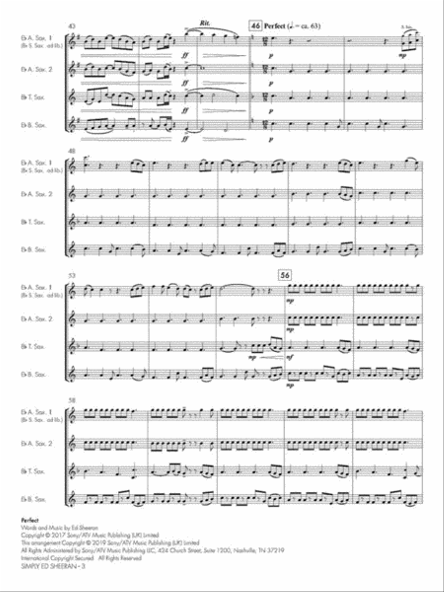 Simply Ed Sheeran Saxophone Quartet scores gallery preview page 4