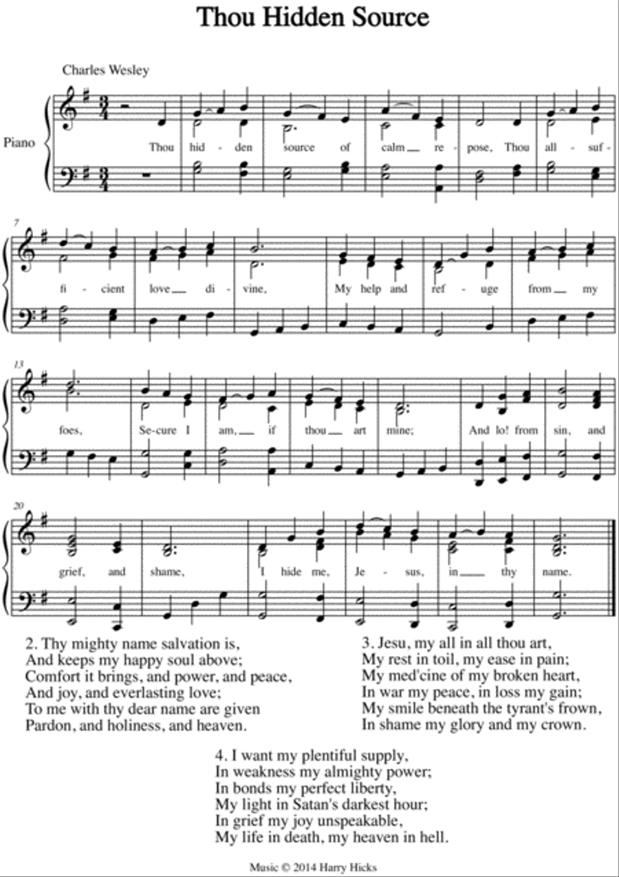 Thou hidden source. A new tune to a wonderful Wesley hymn. Unison Choir scores gallery preview page 1