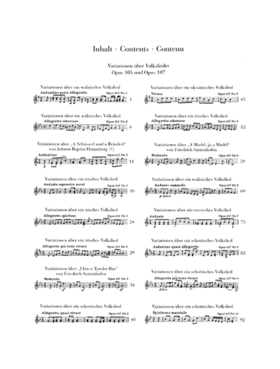 Variations on Folk Songs, Op. 105 and 107