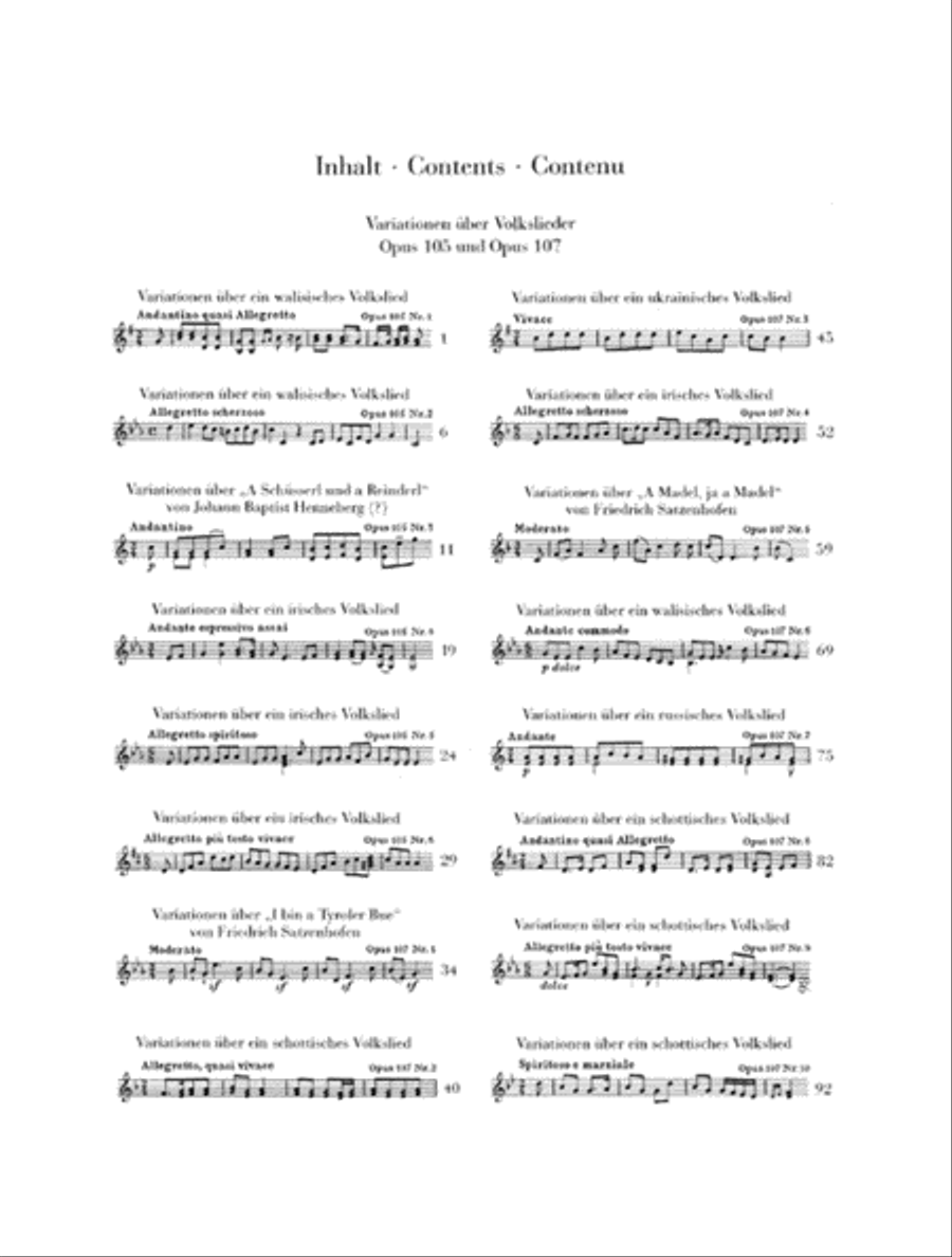 Variations on Folk Songs, Op. 105 and 107