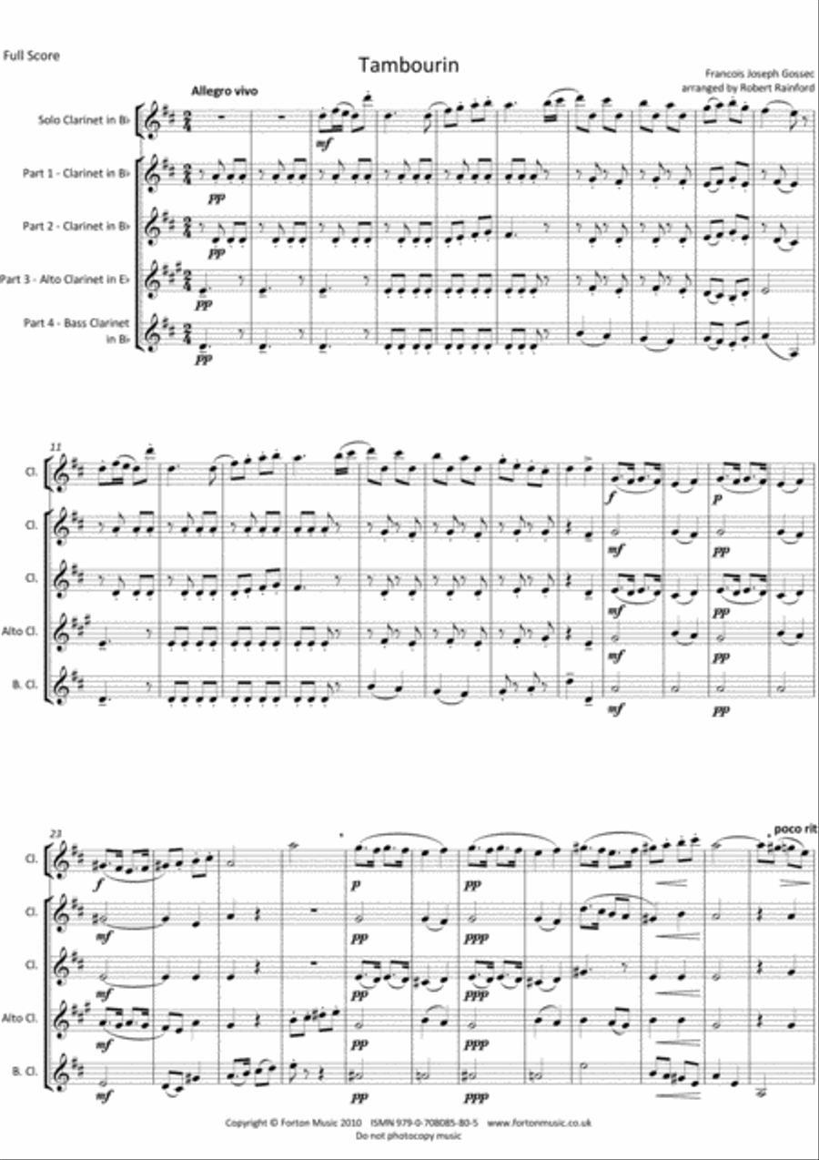 Tambourin Tambourin Clarinet Choir scores gallery preview page 2