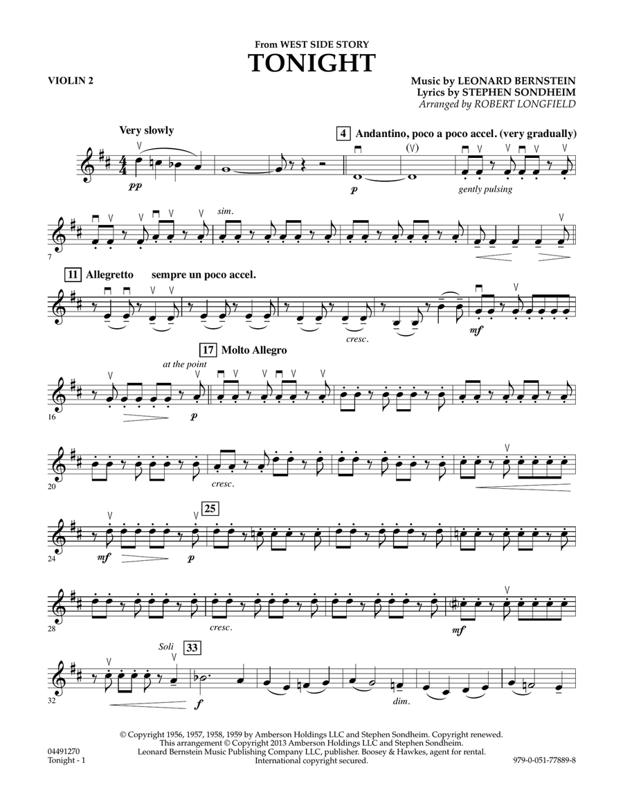 Tonight (from West Side Story) - Violin 2 Orchestra scores gallery preview page 1