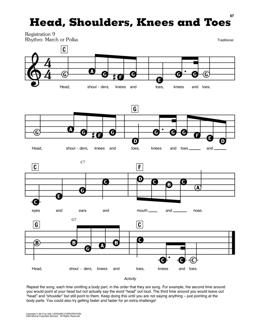 Head, Shoulders, Knees And Toes Electronic Keyboard scores gallery preview page 1
