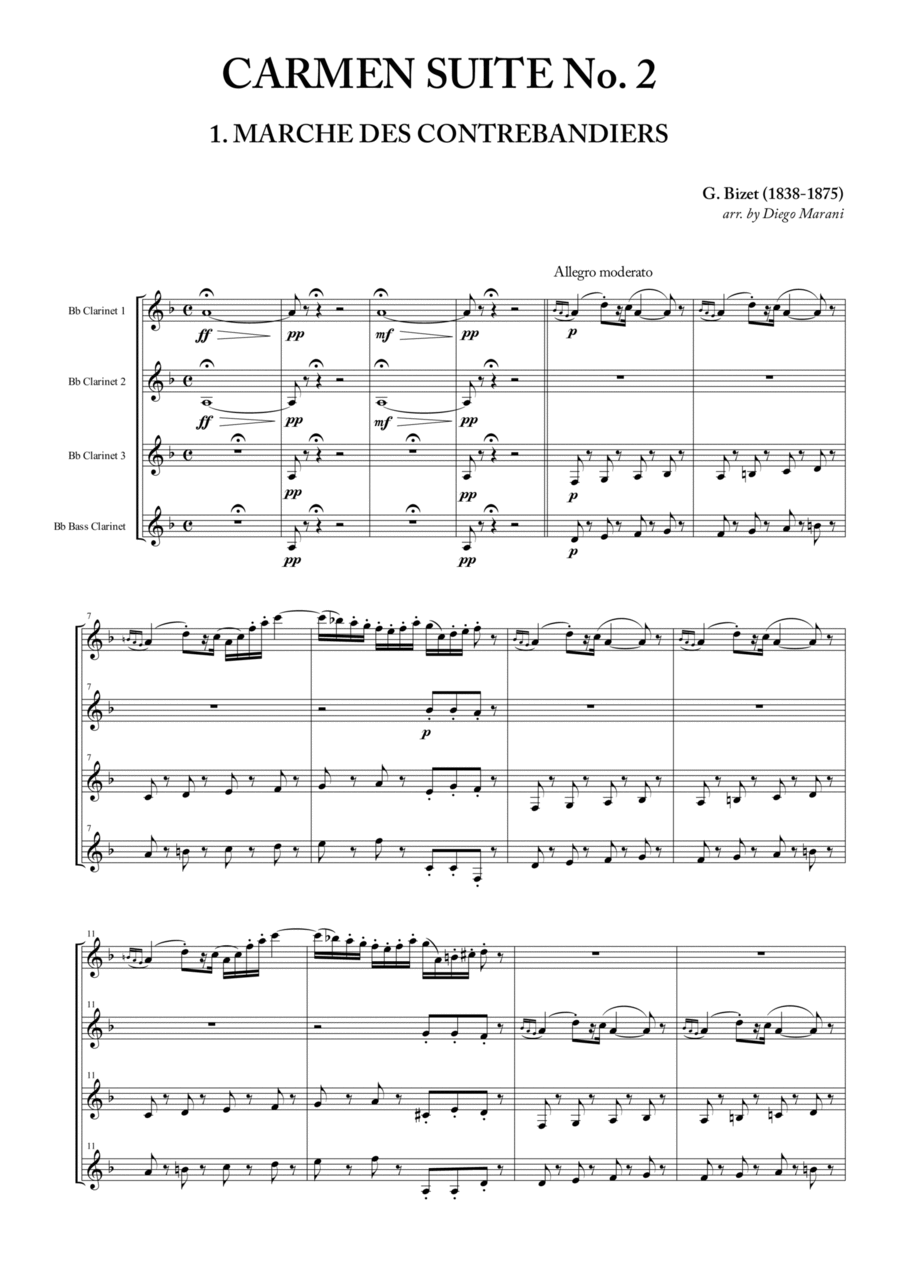 Carmen Suite No. 2 for Clarinet Quartet Clarinet Quartet scores gallery preview page 1