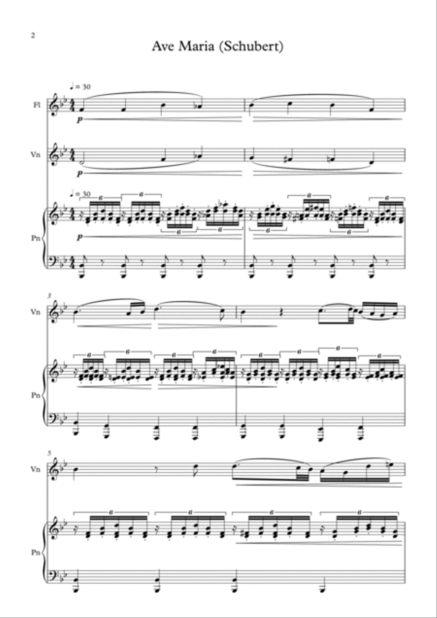 Ave Maria (Schubert) for Flute, Violin and Piano - Score Only Small Ensemble scores gallery preview page 2