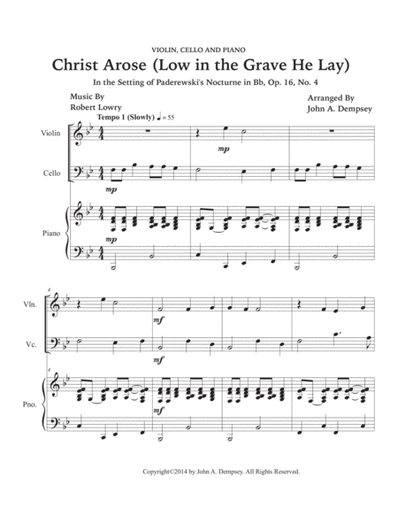 Hallelujah, Christ Arose (Piano Trio): Violin, Cello and Piano image number null
