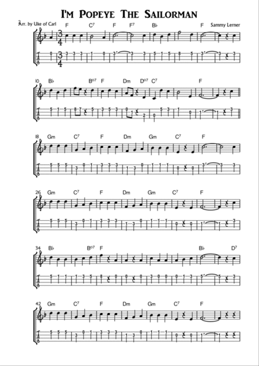I'm Popeye The Sailor Man Ukulele scores gallery preview page 2