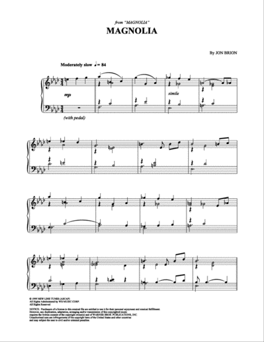Magnolia Magnolia Piano Solo scores gallery preview page 1