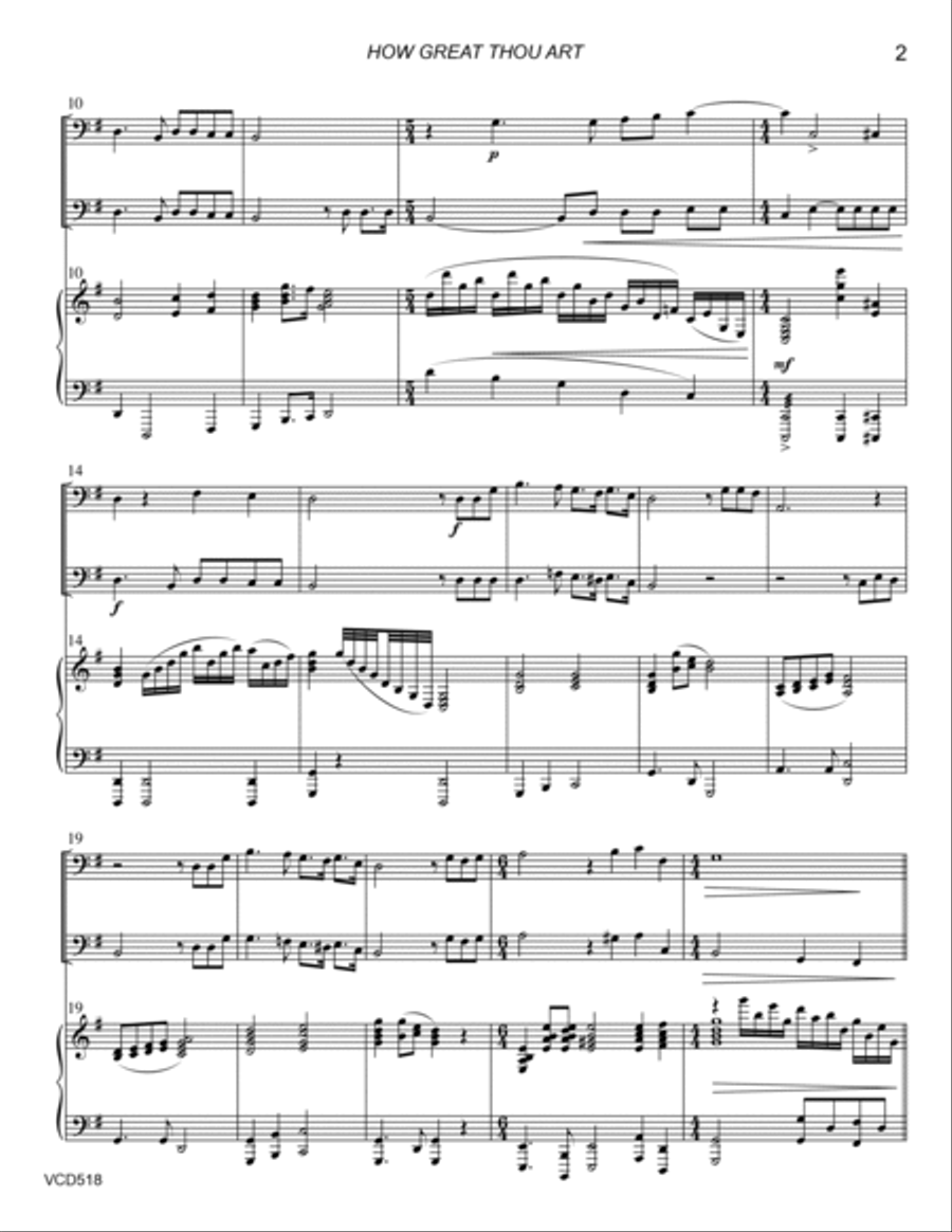 HOW GREAT THOU ART - Cello Duet with Piano Accompaniment (Grade 3-) String Duet scores gallery preview page 2
