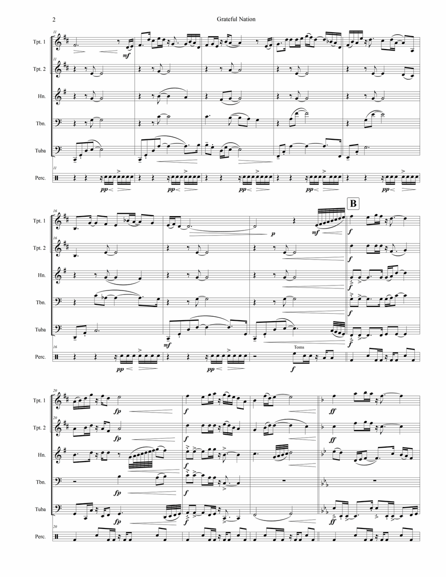 Grateful Nation, Op. 140 (Brass Quintet & Percussion) Brass Quintet scores gallery preview page 6