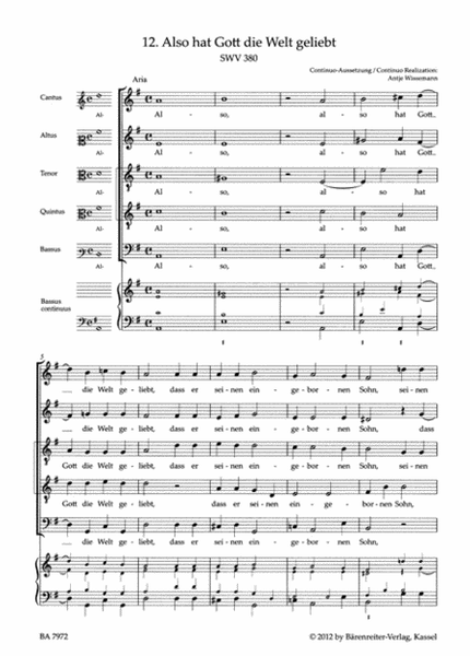 Also hat Gott die Welt geliebt SWV 380 (No. 12 from "Geistliche Chor-Music" (1648))