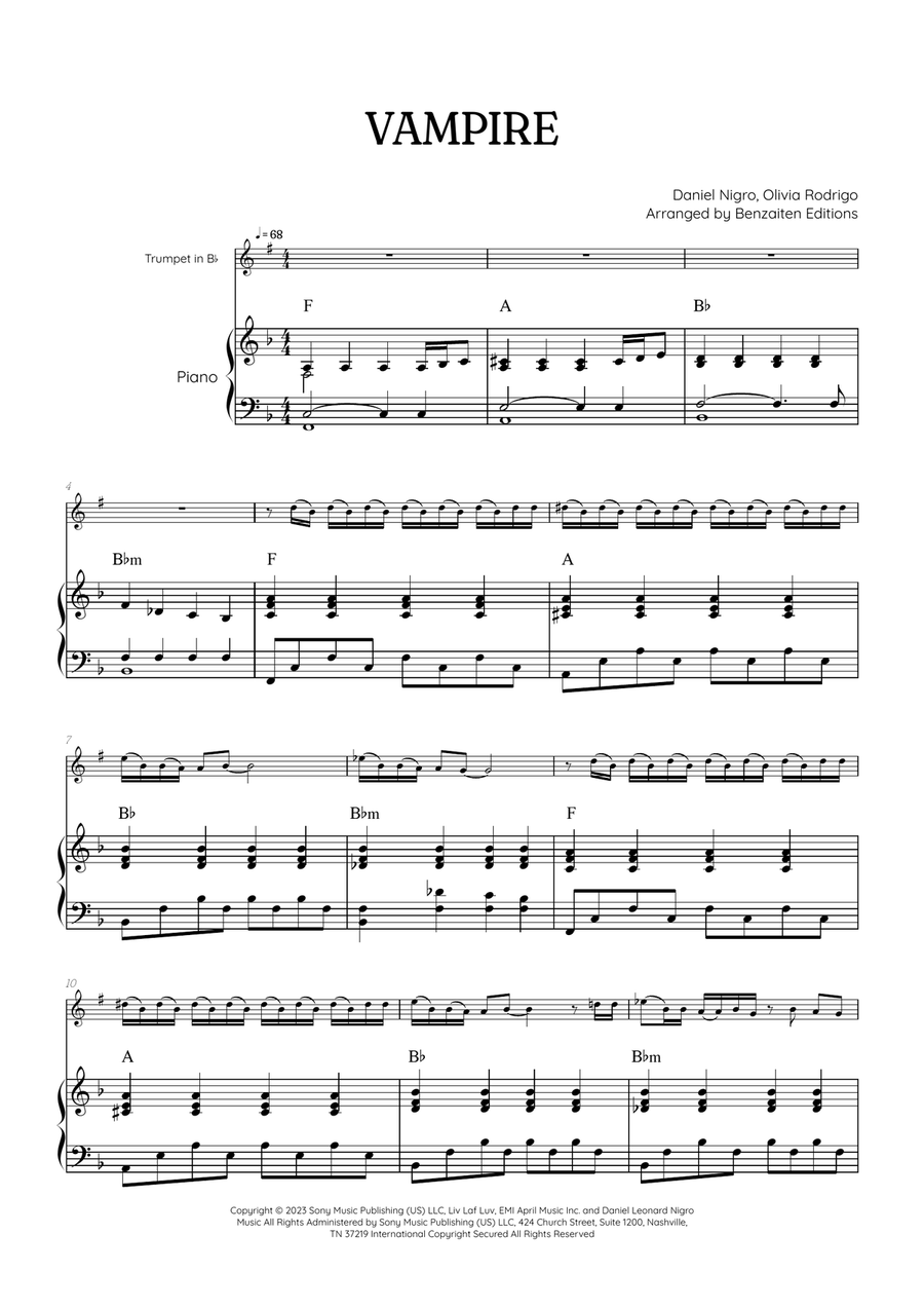 Vampire B-Flat Trumpet scores gallery preview page 1