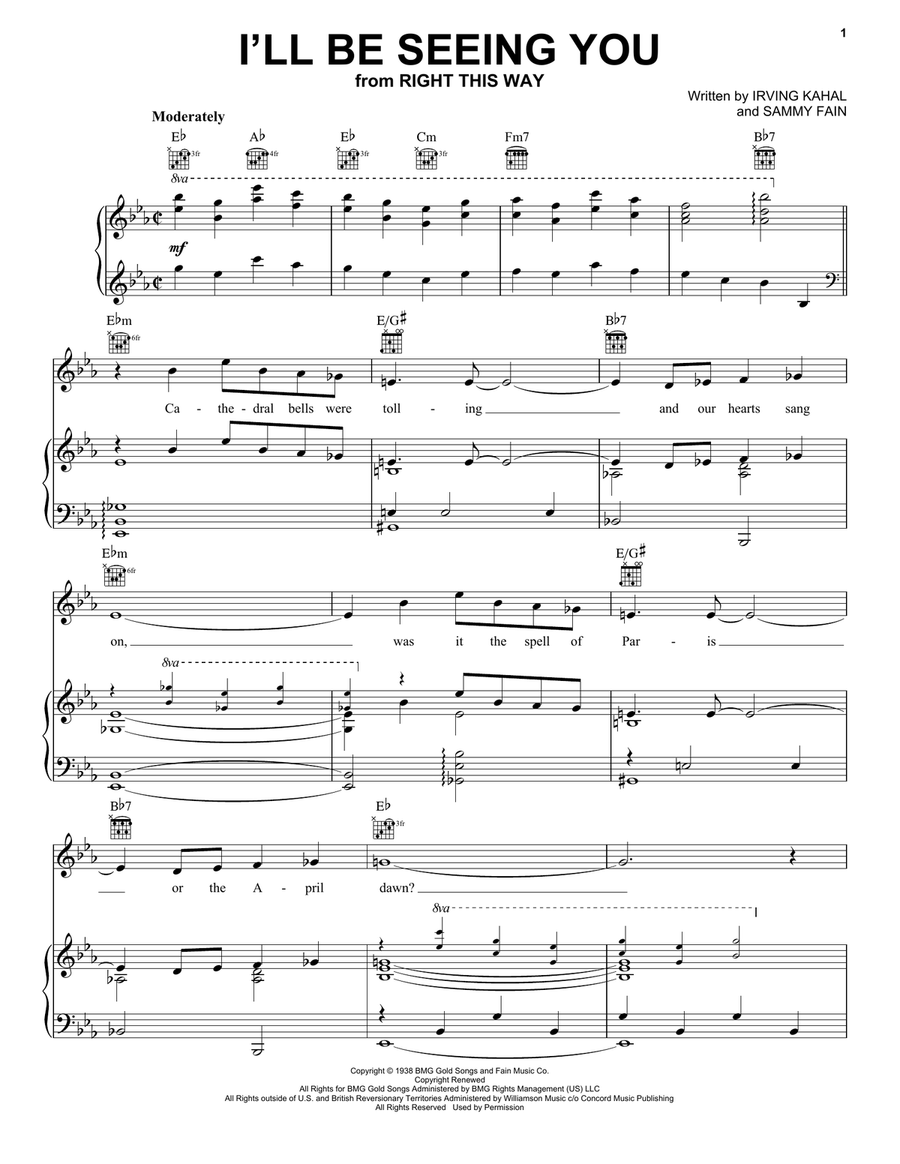 I'll Be Seeing You Piano, Vocal, Guitar scores gallery preview page 1