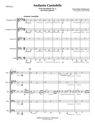 Andante Cantabile from Symphony No. 5 for Brass Quintet