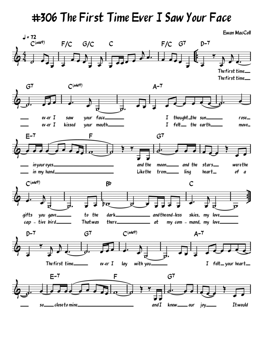 The First Time Ever I Saw Your Face Piano, Vocal, Guitar scores gallery preview page 1