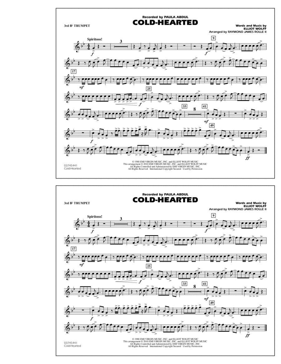 Cold-Hearted (Featured in Drumline Live) - 3rd Bb Trumpet B-Flat Trumpet scores gallery preview page 1