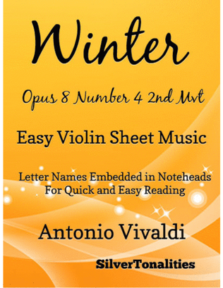 Winter Opus 8 Number 4 2nd Movement the Four Seasons Easy Violin Sheet Music