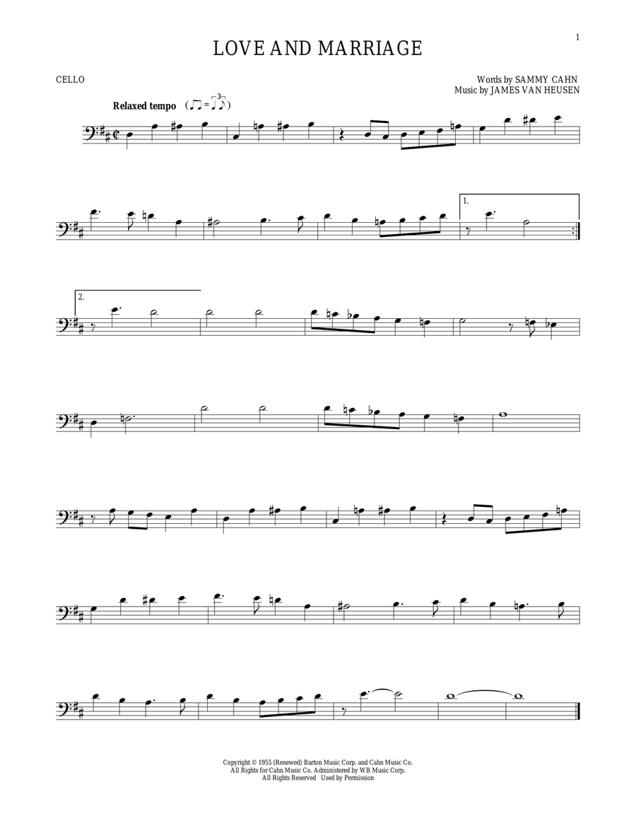 Love And Marriage Cello Solo scores gallery preview page 1