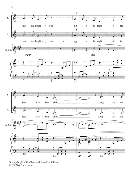 O HOLY NIGHT (SA Choir with Alto Sax & Piano - Score & Parts included) image number null