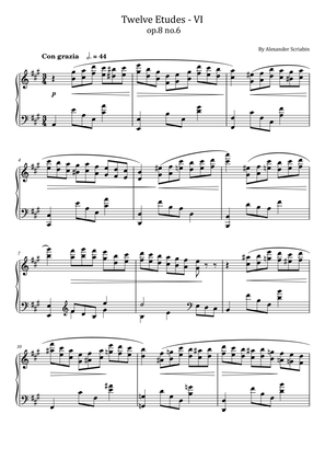 Book cover for Scriabin - 12 Etudes VI - Op.8 No.6 - in A major For Piano Solo Original