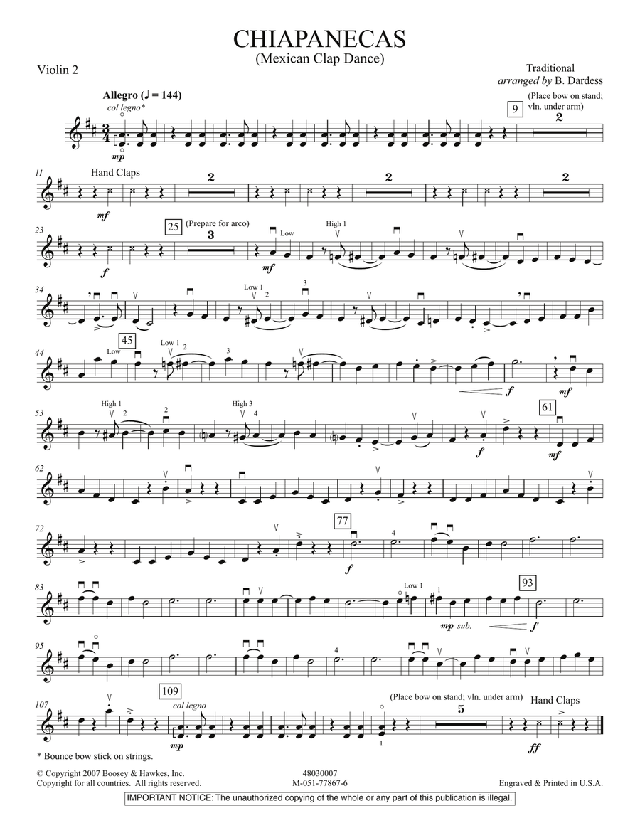 Chiapanecas (Mexican Clap Dance) - Violin 2 Orchestra scores gallery preview page 1