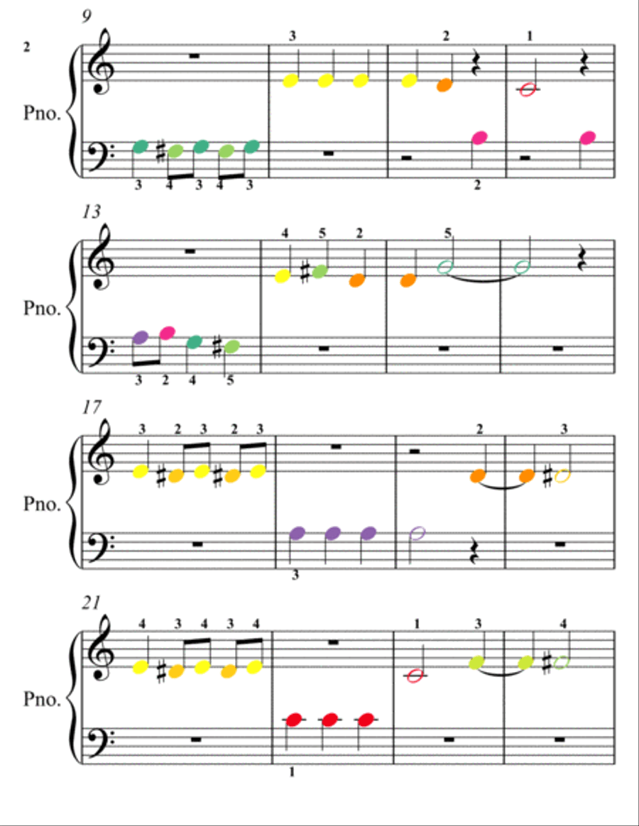 Scarf Dance Opus 37 Number 3 Beginner Piano Sheet Music with Colored Notes Easy Piano scores gallery preview page 2