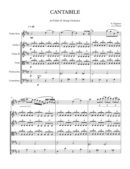 Paganini - CANTABILE for Violin and String Orchestra - score