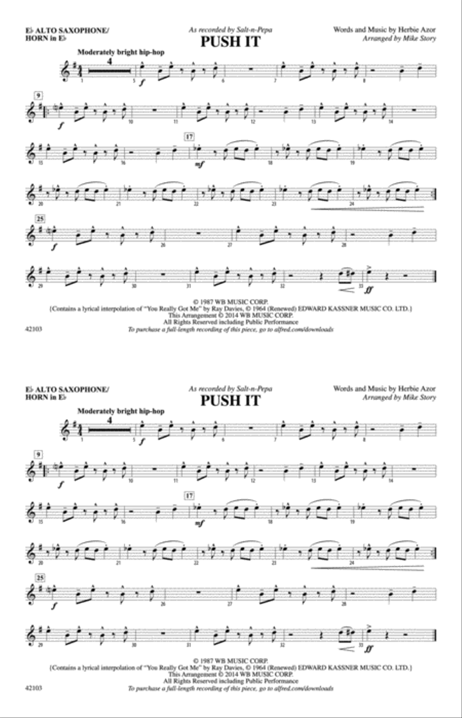 Push It: E-flat Alto Saxophone Marching Band scores gallery preview page 1