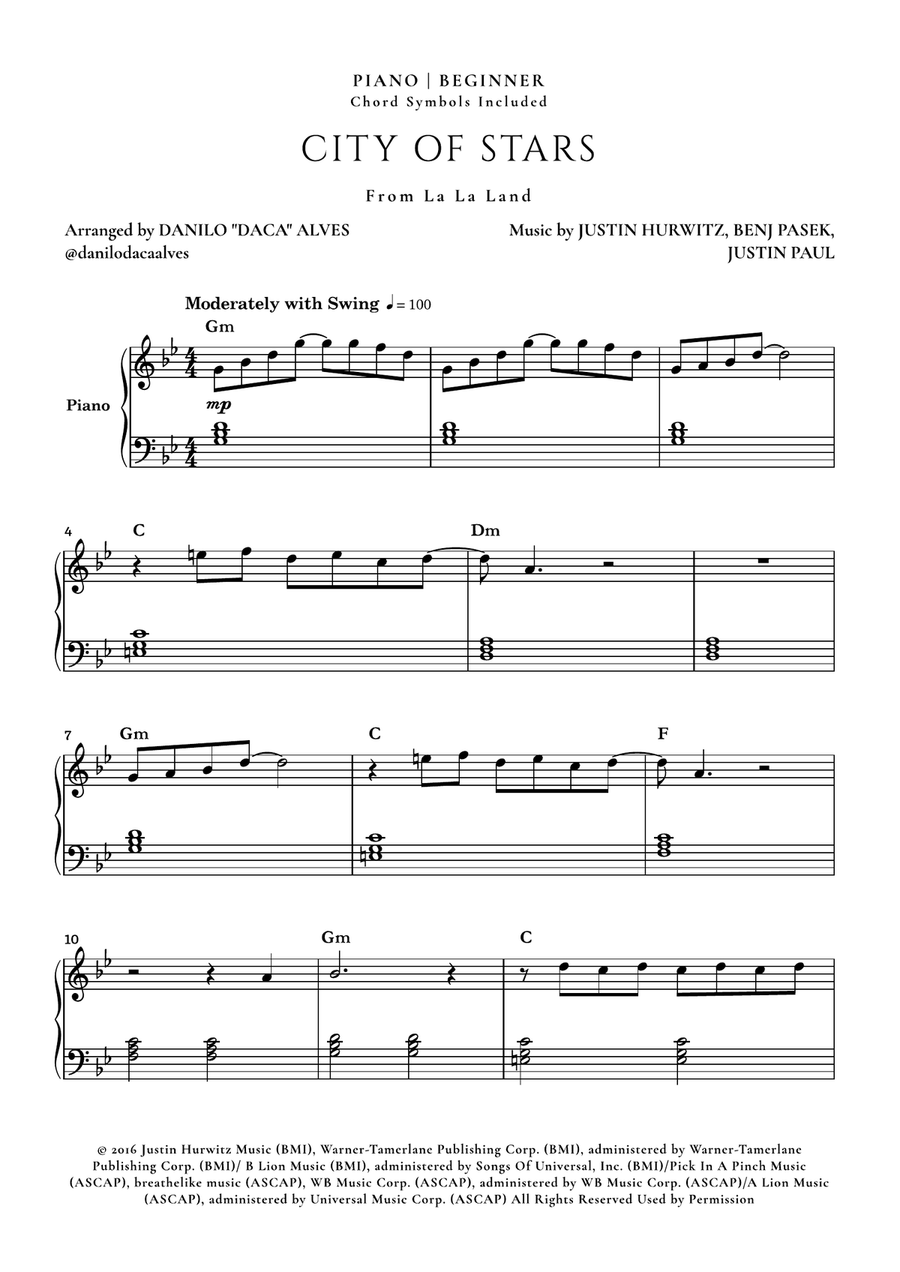 City Of Stars Easy Piano scores gallery preview page 1
