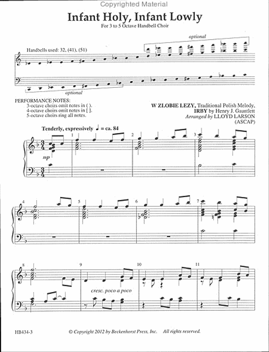 Infant Holy, Infant Lowly - full score Handbell Choir scores gallery preview page 2