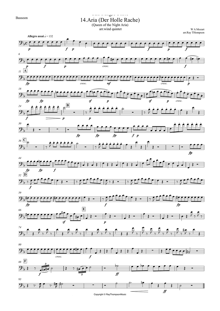 Mozart: The Magic Flute K620 No.14.Aria (Der Holle Rache) (Queen of the Night's Aria) - wind quintet Woodwind Quintet scores gallery preview page 6