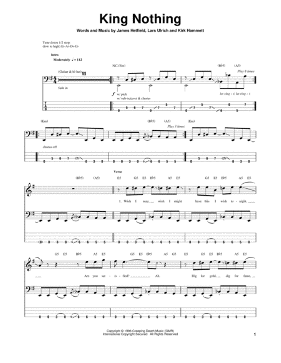 King Nothing Guitar Tablature scores gallery preview page 1
