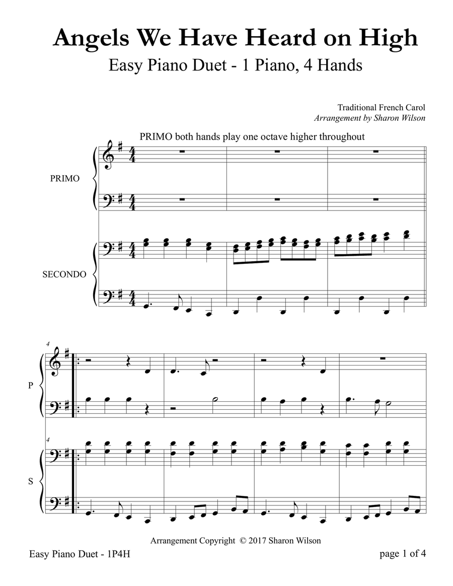 Angels We Have Heard on High (Easy Piano Duet; 1 Piano, 4 Hands) Easy Piano scores gallery preview page 4