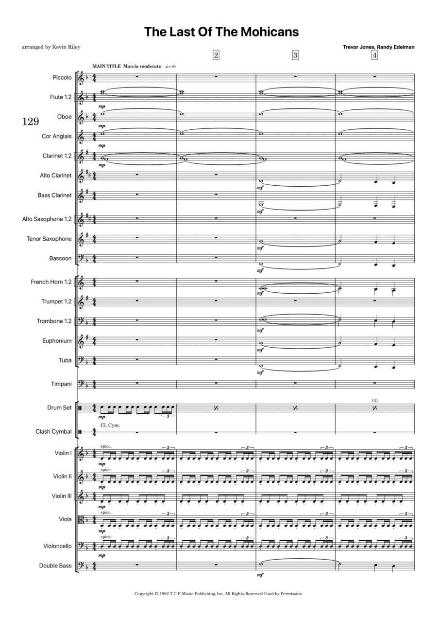 Last Of The Mohicans (main Theme) Full Orchestra scores gallery preview page 1