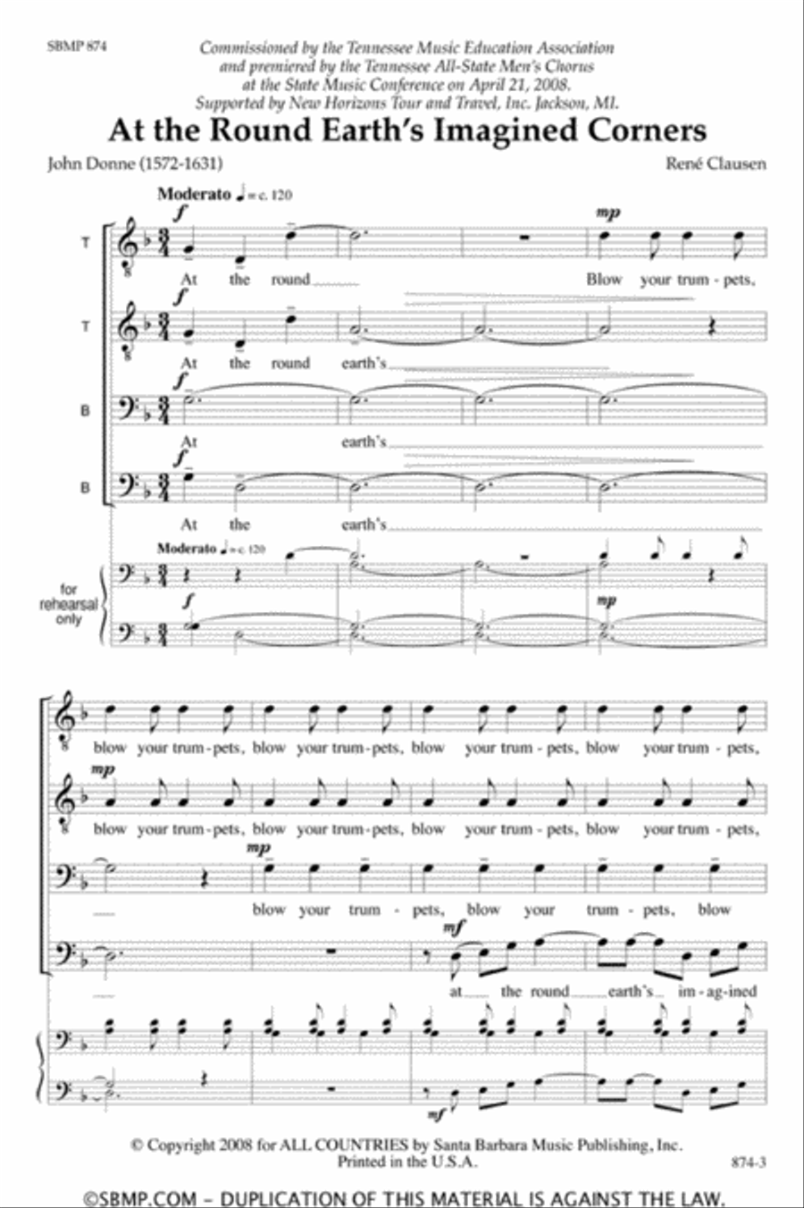 At the Round Earth's Imagined Corners - TTBB Octavo TTBB scores gallery preview page 2